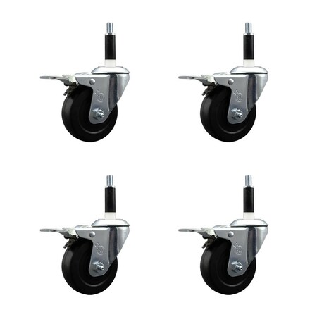 Service Caster 3.5'' Hard Rubber Swivel 7/8'' Expanding Stem Caster Set with Brake, 4PK SCC-EX20S3514-HRS-PLB-78-4